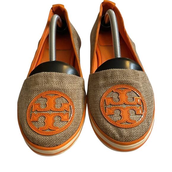 Tory Burch Linen Orange Logo Espadrille Flats Women's Slip On Comfort Shoes 7M - Picture 3 of 9